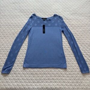 August Silk Women’s Thigh Knitted Top Long Sleeve Blue Semi Sheer Polka Doted
